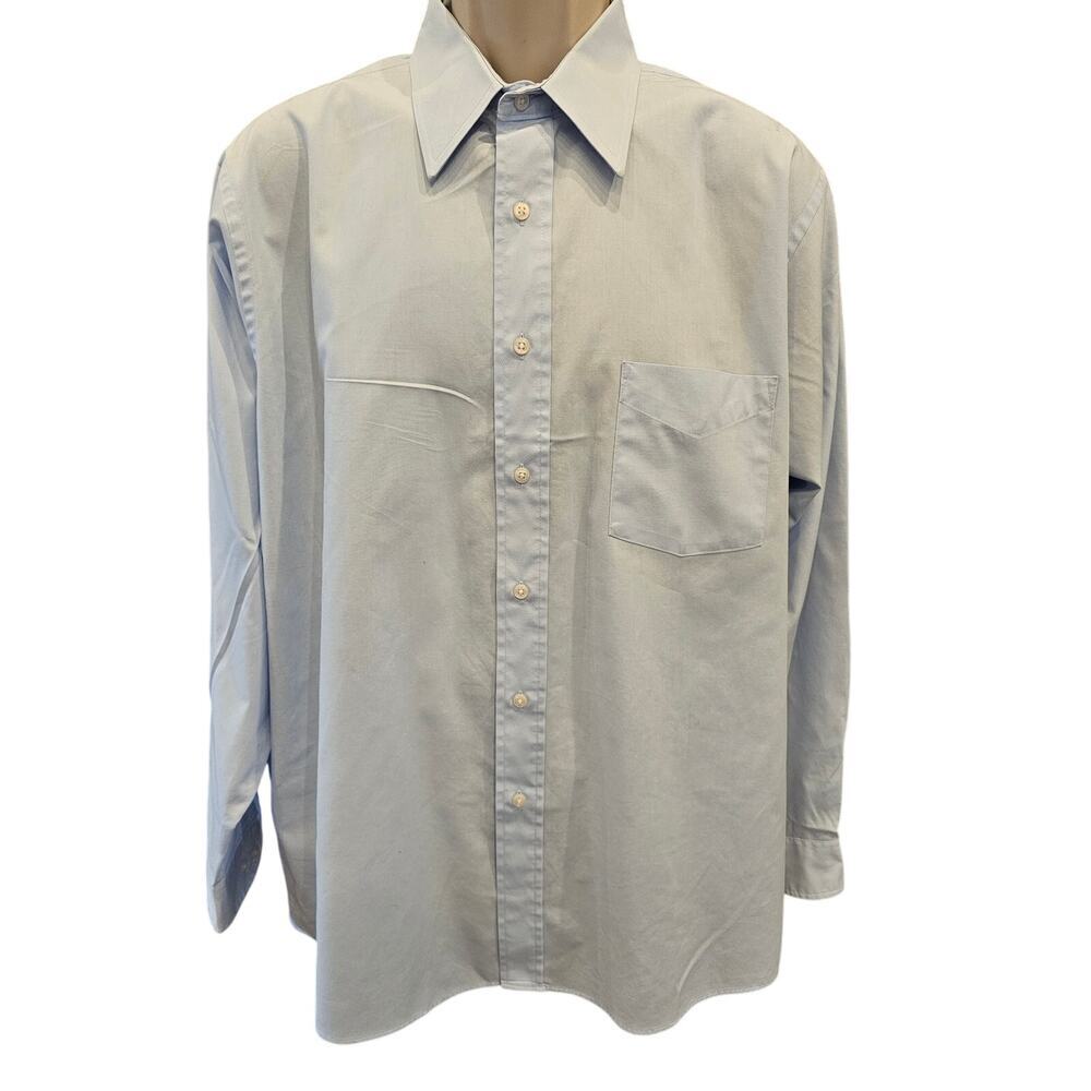 Arrow dover broadcloth size 17 easy care blue long sleeve button up dress shirt#